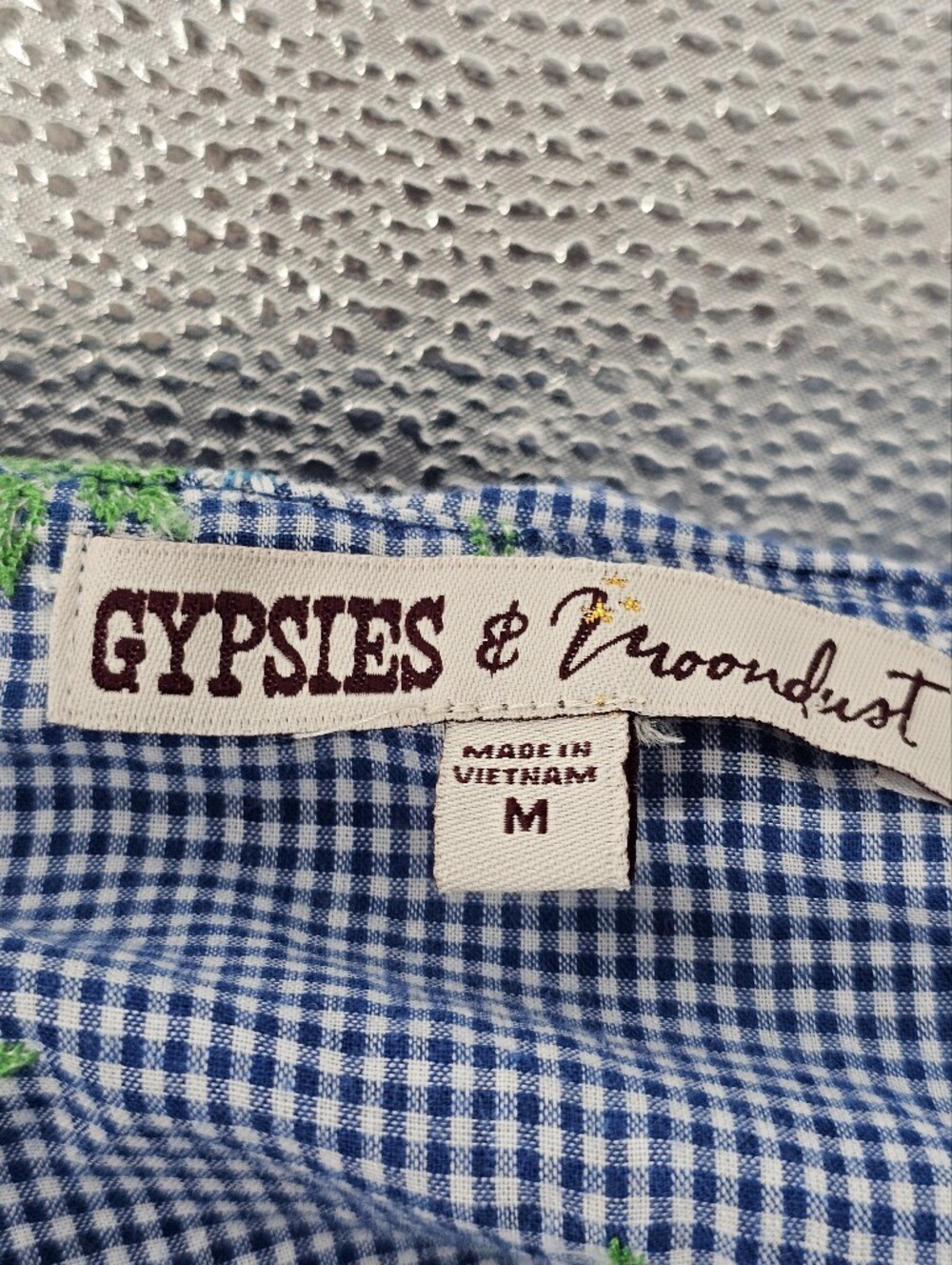 Blue Gingham Ruffle Top M - Picture 2 of 9